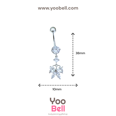 จิวสะดือ ริบบิ้น ห้อยเพชรกลม 2 ชั้น