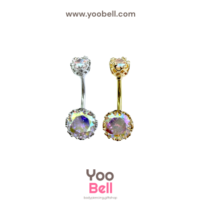 จิวสะดือ เพชรกลมสีเรืองแสง