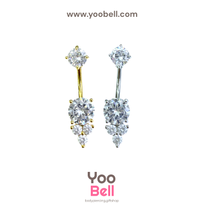 จิวสะดือ เพชรกลม ห้อยเพชร3ตัว