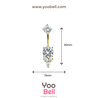 จิวสะดือ เพชรกลม ห้อยเพชร3ตัว