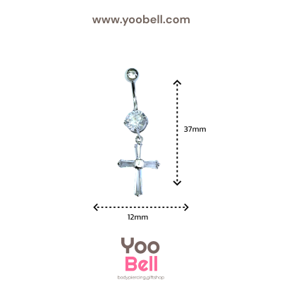 จิวสะดือ กางเขน เพชรกลม