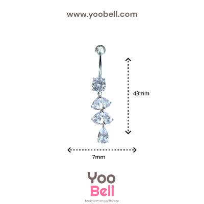 จิวสะดือ เพชรกลม ห้อยเพชร5ตัว