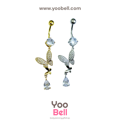 จิวสะดือ ผีเสื้อห้อยเพชรหยดนํ้า