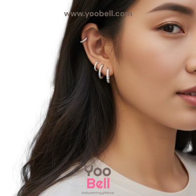 จิวหู ห่วงเพชร 1 ข้าง stainless ห่วงหนา2.0mm