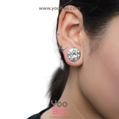 จิวหู ตาไก่ เพชรกลม จิวระเบิดหู stainless