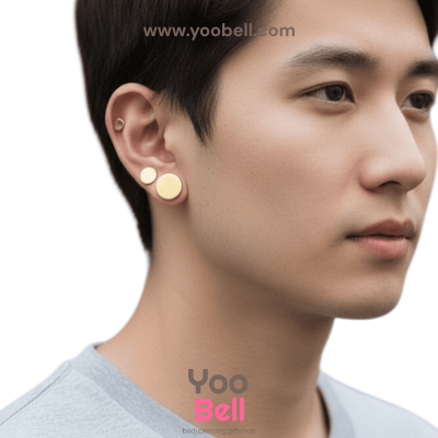 จิวหูดัมเบล หน้าเรียบ stainless ก้าน1.2mm เลสทอง