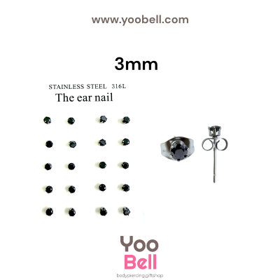 จิวหู Earnails ก้าน Stainless Steel เพชรกลมสีดำ