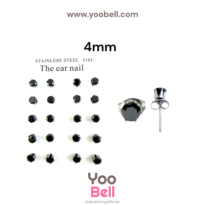จิวหู Earnails ก้าน Stainless Steel เพชรกลมสีดำ