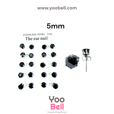 จิวหู Earnails ก้าน Stainless Steel เพชรกลมสีดำ