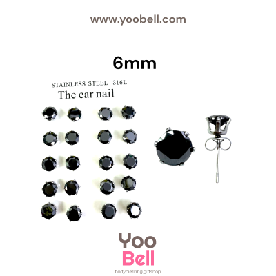 จิวหู Earnails ก้าน Stainless Steel เพชรกลมสีดำ