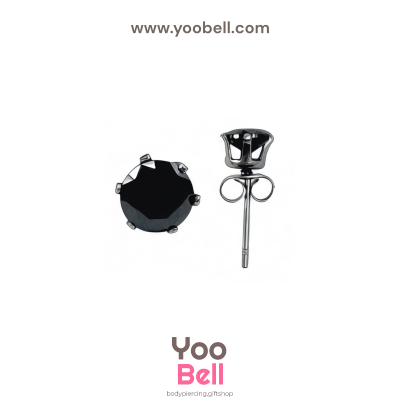 จิวหู Earnails ก้าน Stainless Steel เพชรกลมสีดำ