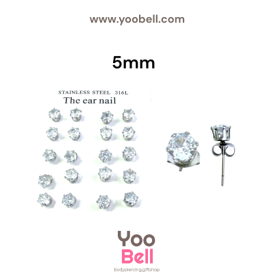 จิวหู Earnails ก้าน Stainless Steel เพชรกลม