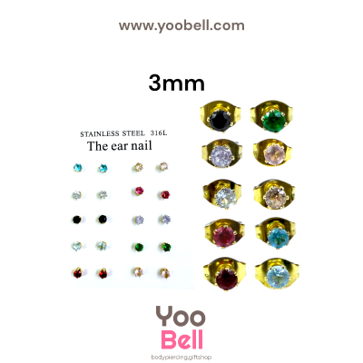 จิวหู Earnails ก้าน Stainless Steel เพชรกลมหลากสี