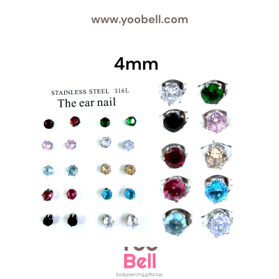 จิวหู Earnails ก้าน Stainless Steel เพชรกลมหลากสี