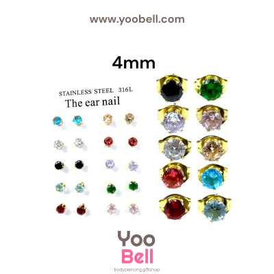 จิวหู Earnails ก้าน Stainless Steel เพชรกลมหลากสี