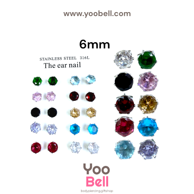 จิวหู Earnails ก้าน Stainless Steel เพชรกลมหลากสี
