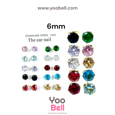 จิวหู Earnails ก้าน Stainless Steel เพชรกลมหลากสี