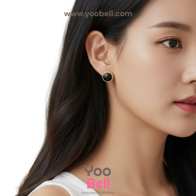 จิวหู ก้นกะทะพลอยดำ stainless ก้าน1.2mm