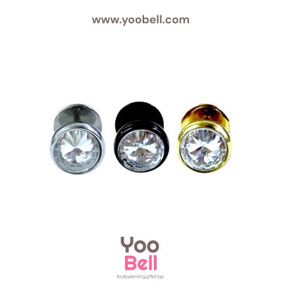 จิวหู ก้นกะทะพลอยขาว stainless ก้าน1.2mm