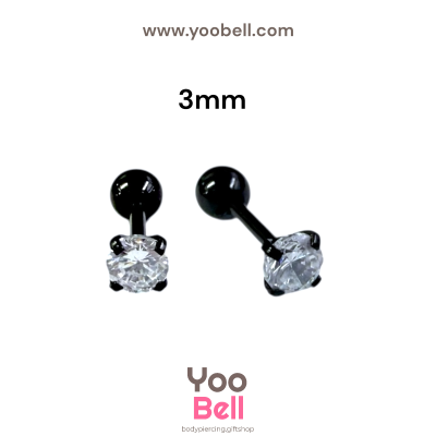 จิวหู เพชรกลม stainless steel เลสดำ ก้าน 1.2mm และ 0.8mm