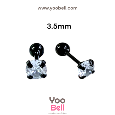 จิวหู เพชรกลม stainless steel เลสดำ ก้าน 1.2mm และ 0.8mm