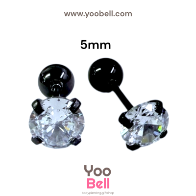 จิวหู เพชรกลม stainless steel เลสดำ ก้าน 1.2mm และ 0.8mm