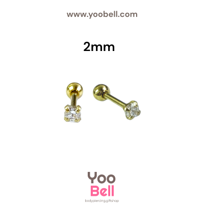 จิวหู เพชรกลม stainless steel เลสทอง ก้าน 1.2mm และ 0.8mm