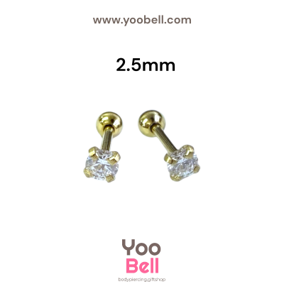 จิวหู เพชรกลม stainless steel เลสทอง ก้าน 1.2mm และ 0.8mm