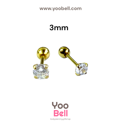 จิวหู เพชรกลม stainless steel เลสทอง ก้าน 1.2mm และ 0.8mm