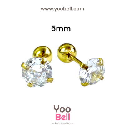 จิวหู เพชรกลม stainless steel เลสทอง ก้าน 1.2mm และ 0.8mm