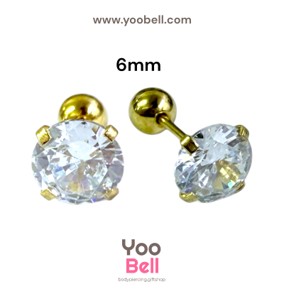 จิวหู เพชรกลม stainless steel เลสทอง ก้าน 1.2mm และ 0.8mm