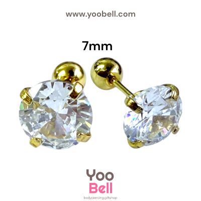 จิวหู เพชรกลม stainless steel เลสทอง ก้าน 1.2mm และ 0.8mm