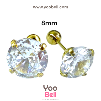 จิวหู เพชรกลม stainless steel เลสทอง ก้าน 1.2mm และ 0.8mm