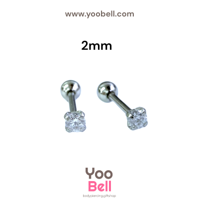 จิวหู เพชรกลม stainless steel เลสเงิน ก้าน 1.2mm และ 0.8mm