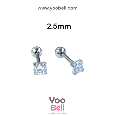 จิวหู เพชรกลม stainless steel เลสเงิน ก้าน 1.2mm และ 0.8mm