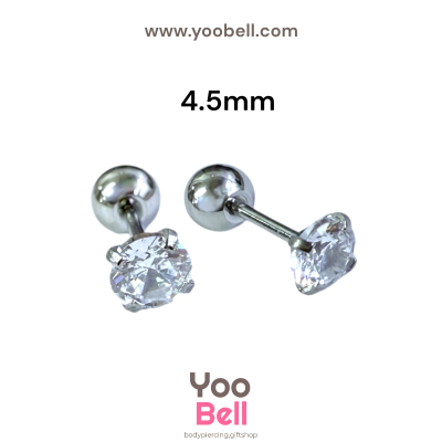 จิวหู เพชรกลม stainless steel เลสเงิน ก้าน 1.2mm และ 0.8mm