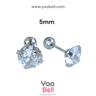 จิวหู เพชรกลม stainless steel เลสเงิน ก้าน 1.2mm และ 0.8mm