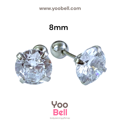 จิวหู เพชรกลม stainless steel เลสเงิน ก้าน 1.2mm และ 0.8mm