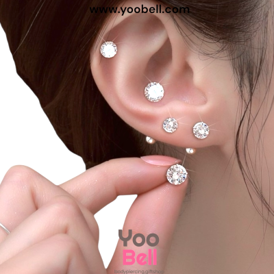 จิวหู เพชรกลม stainless steel เลสดำ ก้าน 1.2mm และ 0.8mm