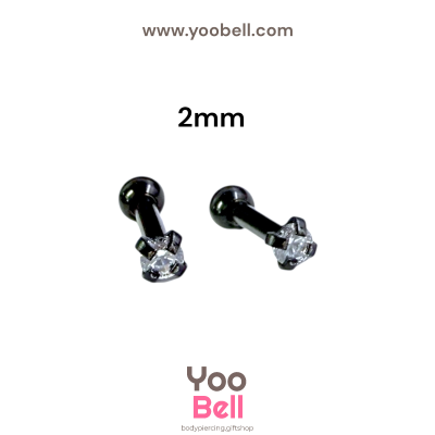 จิวหู เพชรกลม stainless steel เลสดำ ก้าน 1.2mm และ 0.8mm