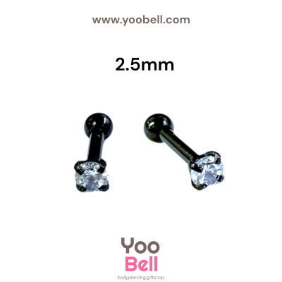 จิวหู เพชรกลม stainless steel เลสดำ ก้าน 1.2mm และ 0.8mm