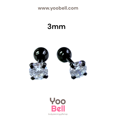 จิวหู เพชรกลม stainless steel เลสดำ ก้าน 1.2mm และ 0.8mm