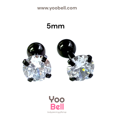 จิวหู เพชรกลม stainless steel เลสดำ ก้าน 1.2mm และ 0.8mm