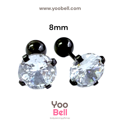 จิวหู เพชรกลม stainless steel เลสดำ ก้าน 1.2mm และ 0.8mm