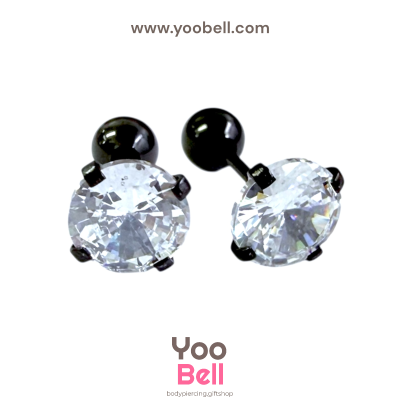 จิวหู เพชรกลม stainless steel เลสดำ ก้าน 1.2mm และ 0.8mm