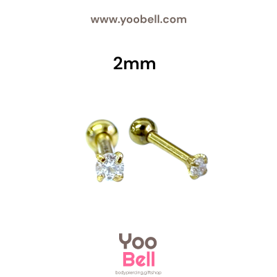 จิวหู เพชรกลม stainless steel เลสทอง ก้าน 1.2mm และ 0.8mm