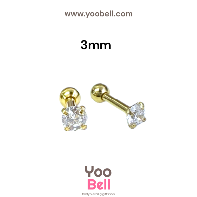 จิวหู เพชรกลม stainless steel เลสทอง ก้าน 1.2mm และ 0.8mm