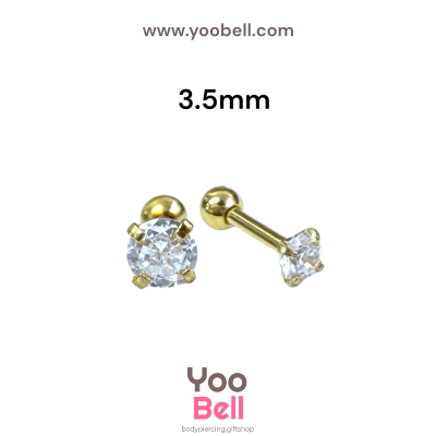 จิวหู เพชรกลม stainless steel เลสทอง ก้าน 1.2mm และ 0.8mm