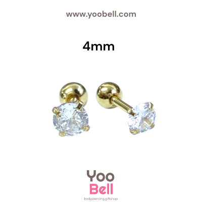 จิวหู เพชรกลม stainless steel เลสทอง ก้าน 1.2mm และ 0.8mm