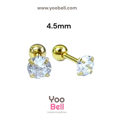 จิวหู เพชรกลม stainless steel เลสทอง ก้าน 1.2mm และ 0.8mm